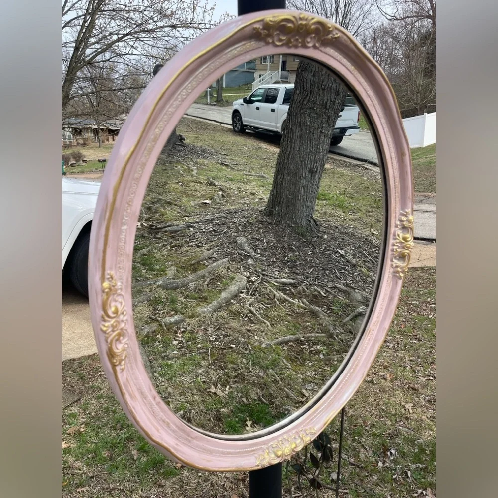 Refinished Large Vintage Oval Wall Mirror by Carolina Mirror Company 31”x25”
